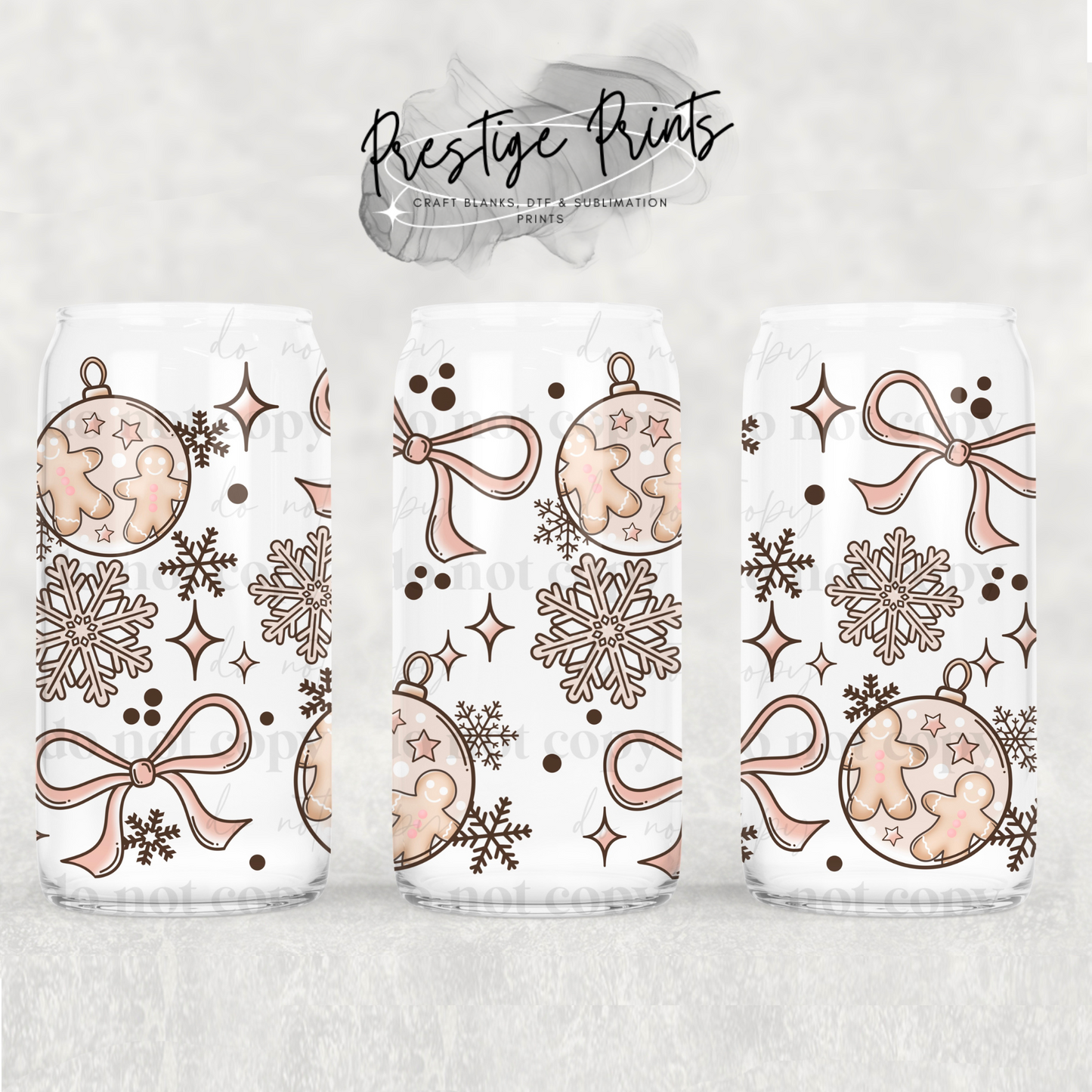 16oz Gingerbread Baubles Christmas Sublimation Libbey wrap
