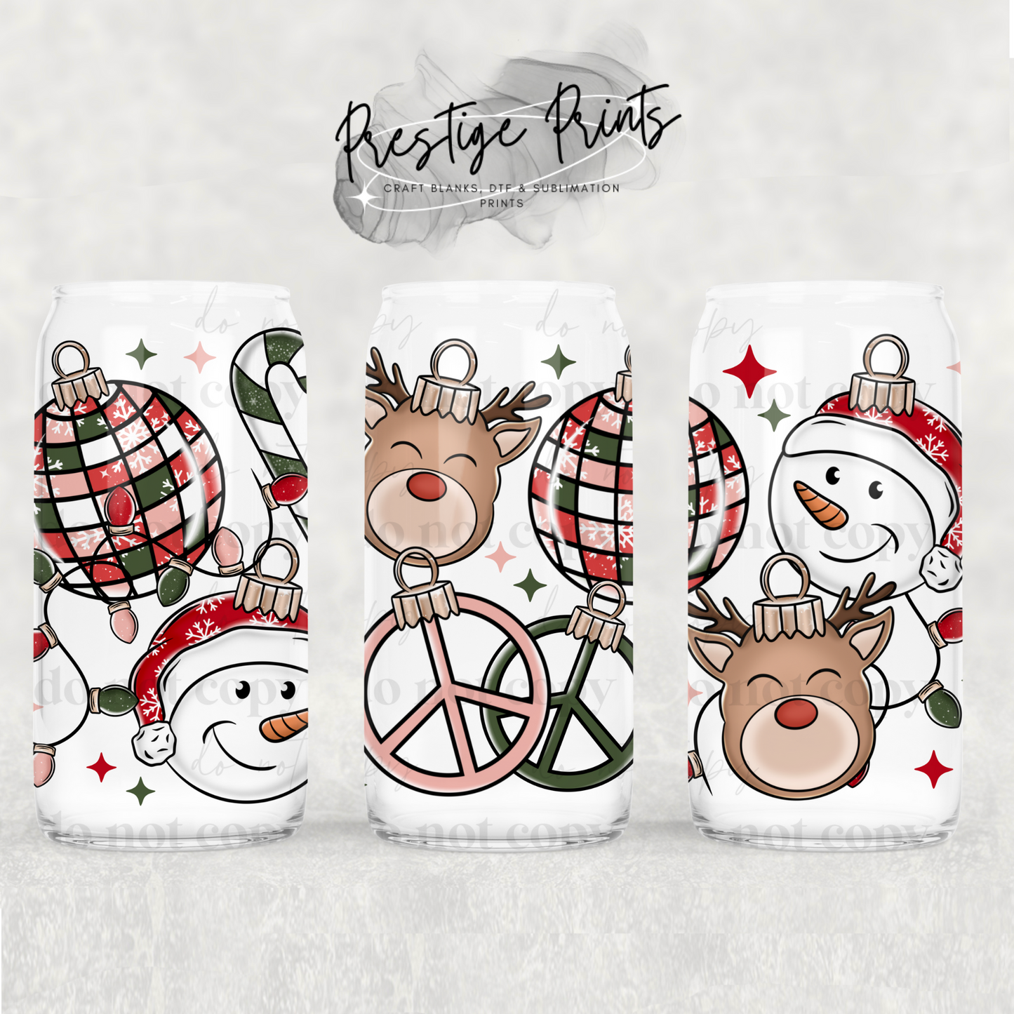 16oz Cute Baubles Christmas Sublimation Libbey wrap