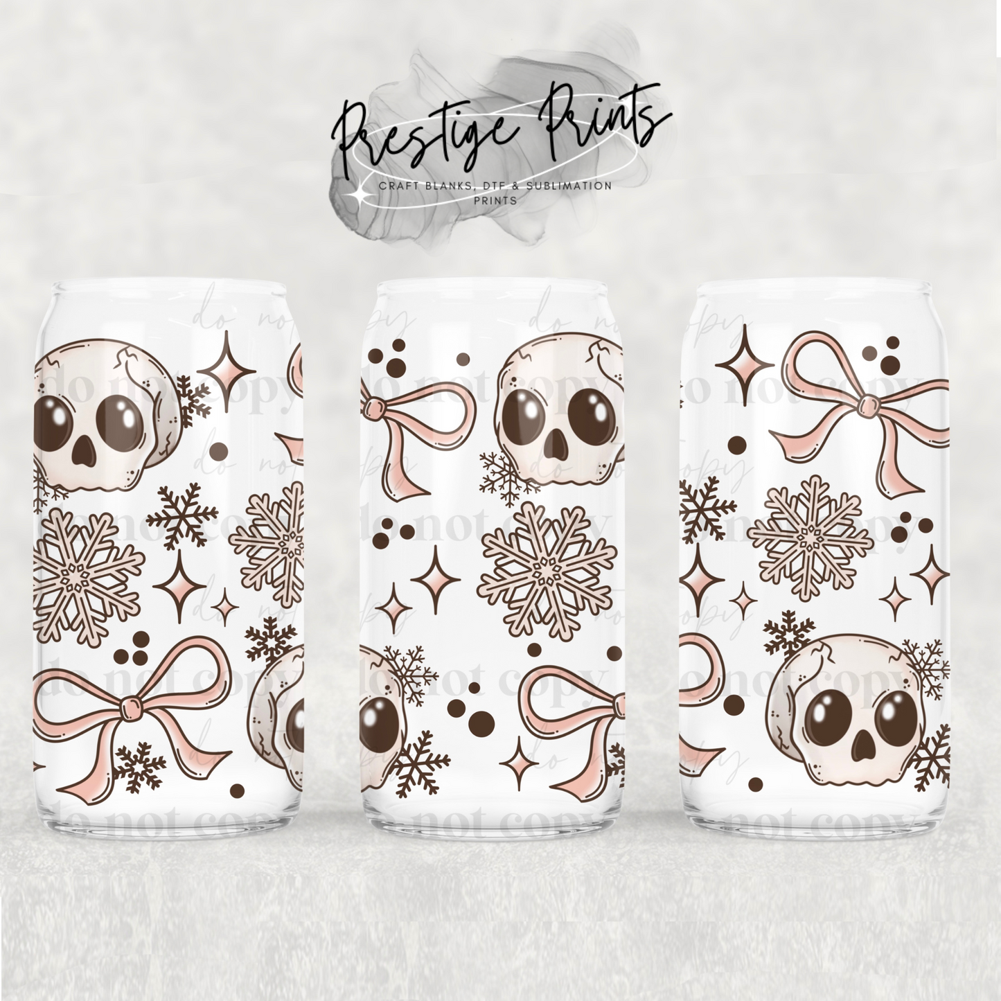 16oz Snowflake Skulls Sublimation Libbey wrap