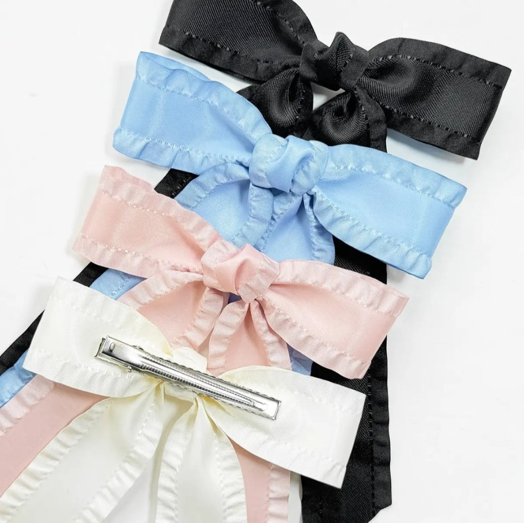 Ruffle Long Tail silk Bow Clips