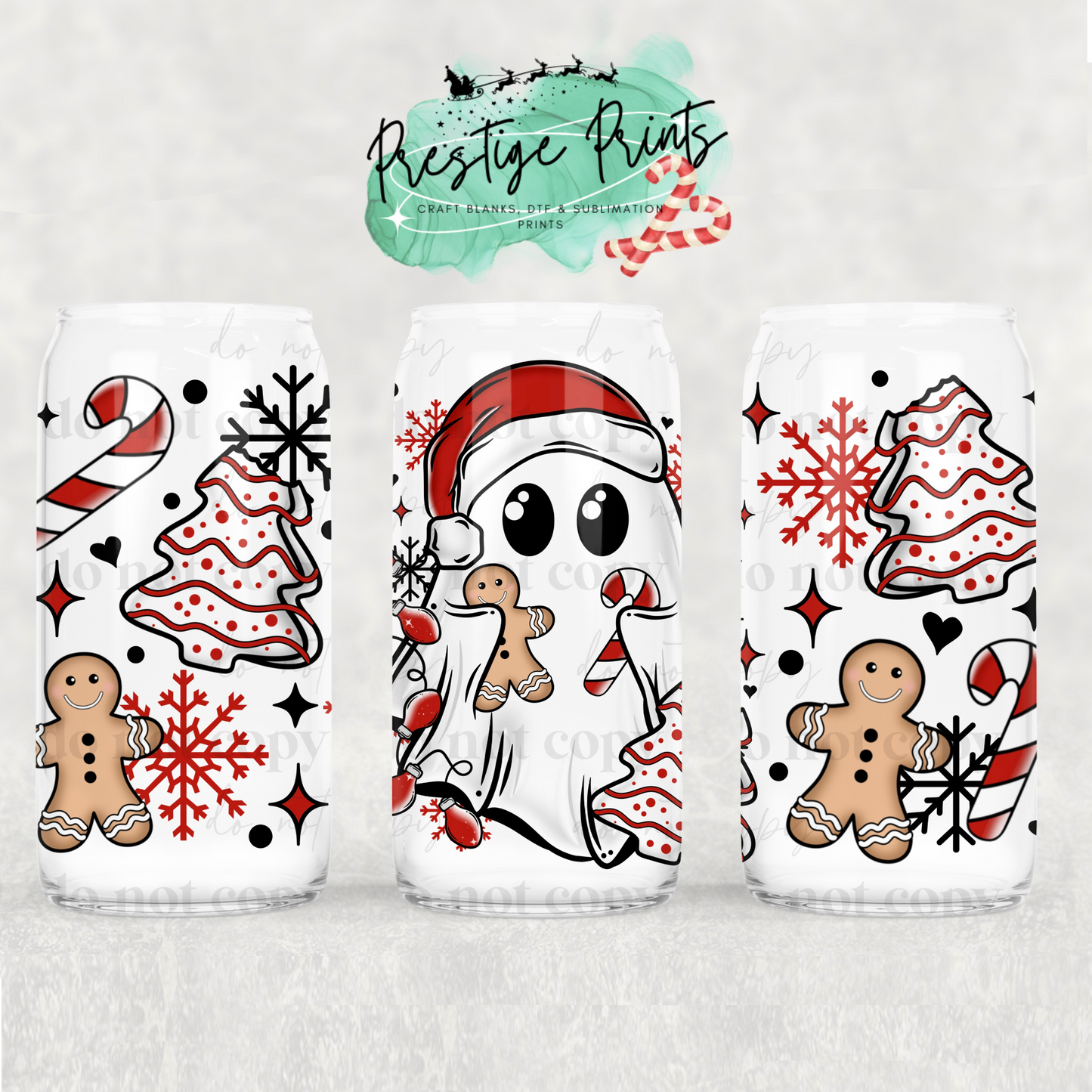 16oz Xmas Ghost Sublimation Libbey wrap