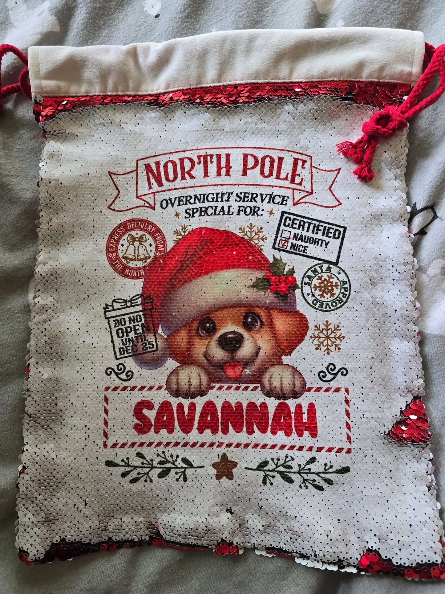 Sequin Sublimation Christmas Sacks Drawstring Top