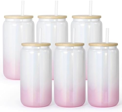 16oz Pink/White Holographic Sublimation Libbey Glass cans