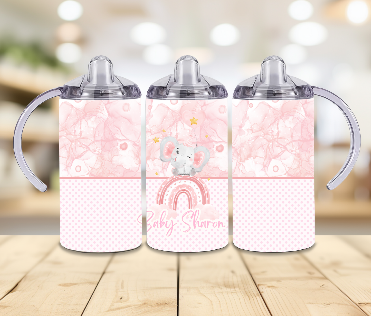 12oz Pink Elephant Sippy Print