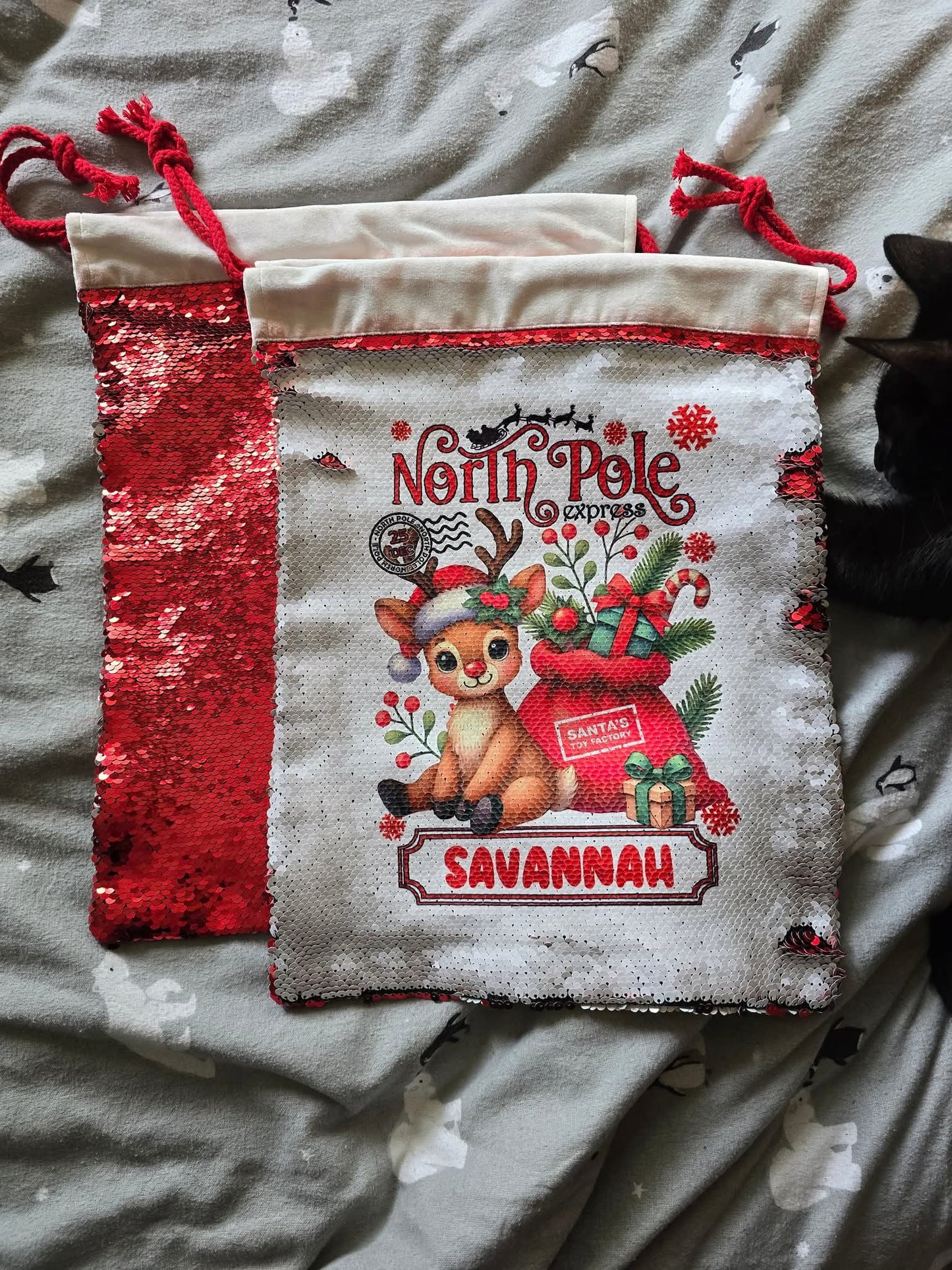 Sequin Sublimation Christmas Sacks Drawstring Top